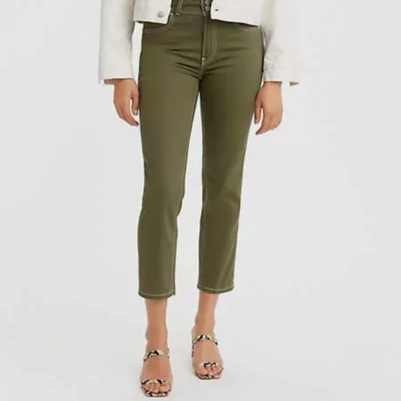 Levi’s 724 High Rise Carpenter Straight Crop Jeans Olive Green 24 - Picture 1 of 13